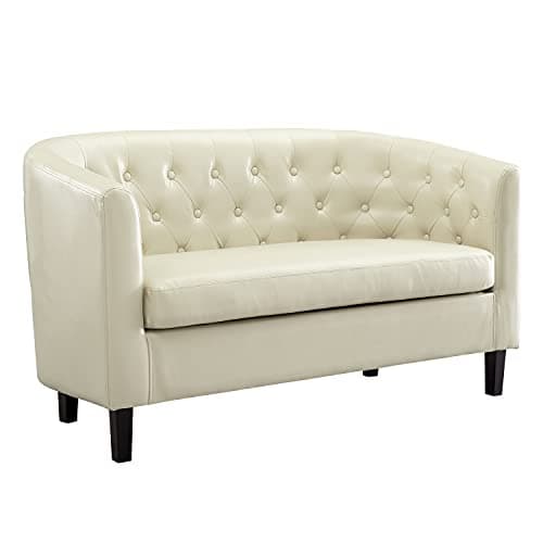Midcentury Modern Button Tufted White Emma Loveseat, Small Living Room Couch - Easy Assembly