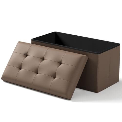 White Storage Ottoman Bench with Folding Foot Rest, 15 x 43 x 15 Inches