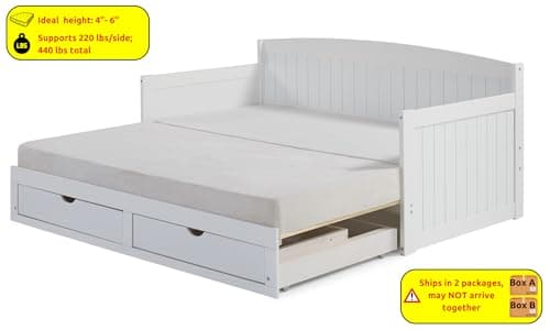 Alaterre Harmony Wood Daybed, White, Twin Size, Sturdy Durable Trundle Bed