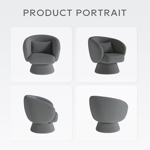 Darkgrey Swivel Barrel Chair with Lumbar Pillow for Living Room & Bedroom