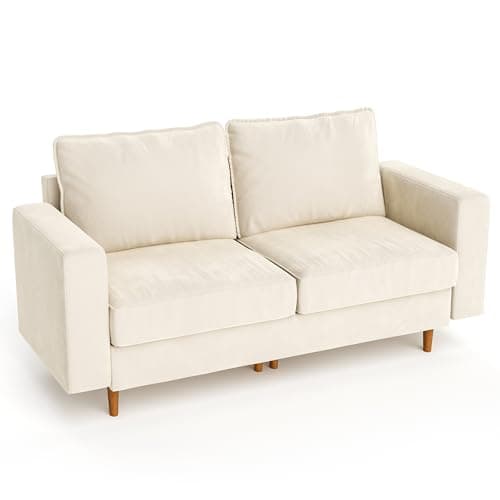 Pamapic Cream Deep Velvet 2 Seater Love Seat Sofa