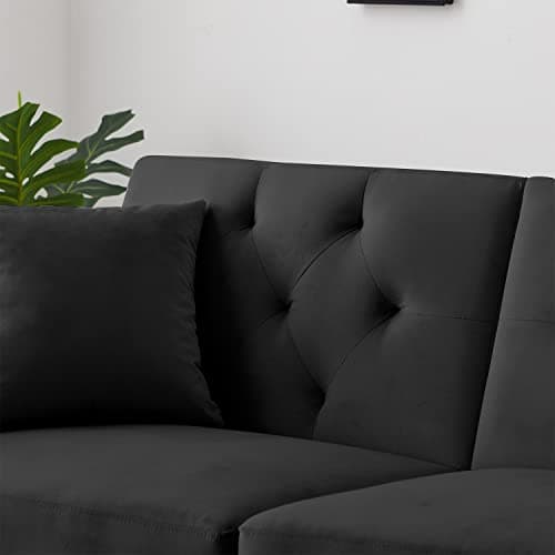 JEEOHEY Futon Sofa Bed with Pillows, Small Loveseat for Living Room, Black