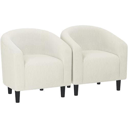 Yaheetech Furry Accent Barrel Chairs Set of 2 - Soft Padded Armrests, Ivory