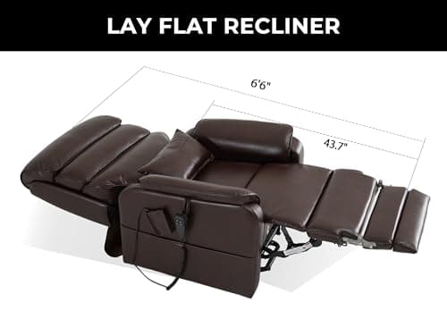 Irene House 9198L Tall Power Lift Chair with Heat Massage & Footrest(Brown Faux Leather)