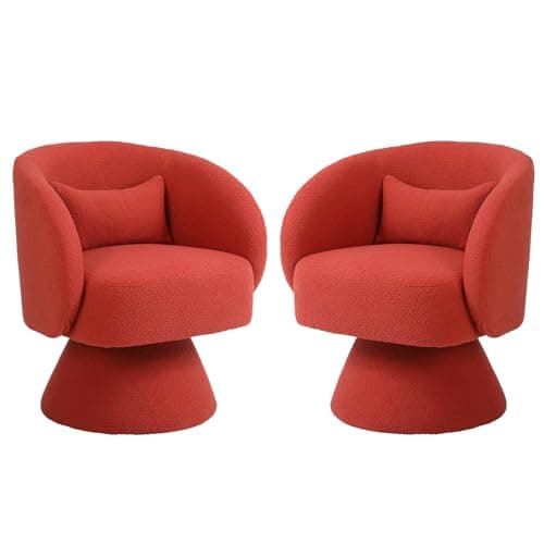 KIVENJAJA Teddy White Swivel Armchair with Pillow for Living Room