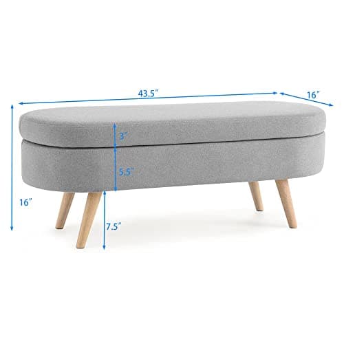 End of Bed Storage Ottoman Bench, 43 Oval Linen Fabric Vanity Bench