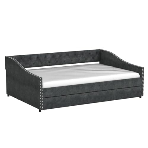 Modern Upholstered Daybed with Trundle, Button Tufted, Full Size, Grey