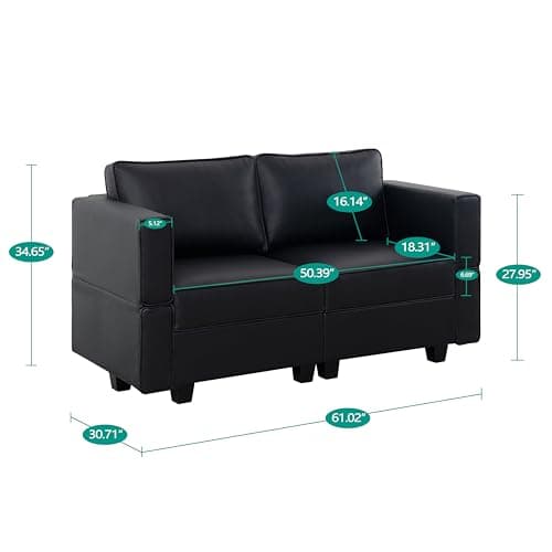 Naomi Home Sarah Black Modular Loveseat with Storage, Air Leather 2 Seaters