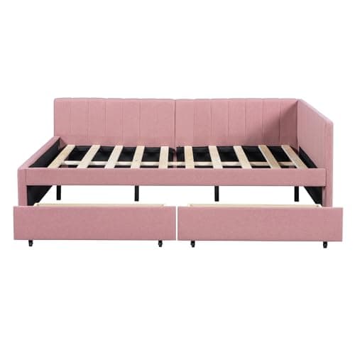 Upholstered Daybed with Storage Drawers - Pink
