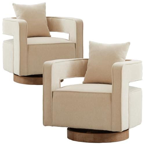 ODUWA Modern Round Boucle Swivel Chair Set of 2, Black Base, Living Room Nursery Comfortable