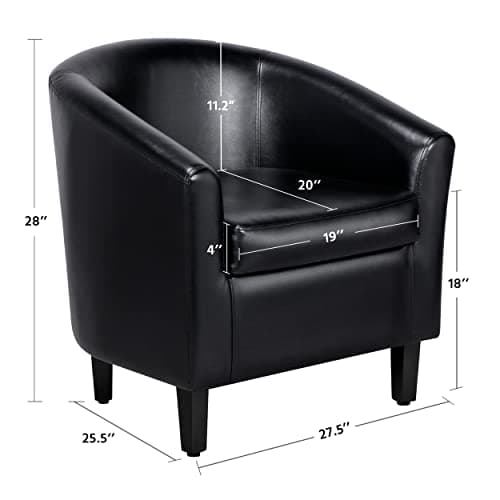 Yaheetech Black Faux Leather Barrel Chair Set, Soft PaddedLiving Room Accent Chairs