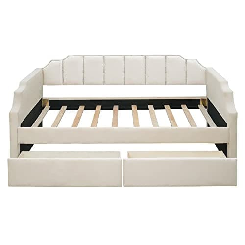 Meritline Beige Tufted Twin Daybed with Drawers & Storage