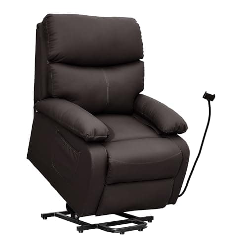 Electric Recliner Lift Chair for Elderly, Brown with Side Pocket & Remote Control