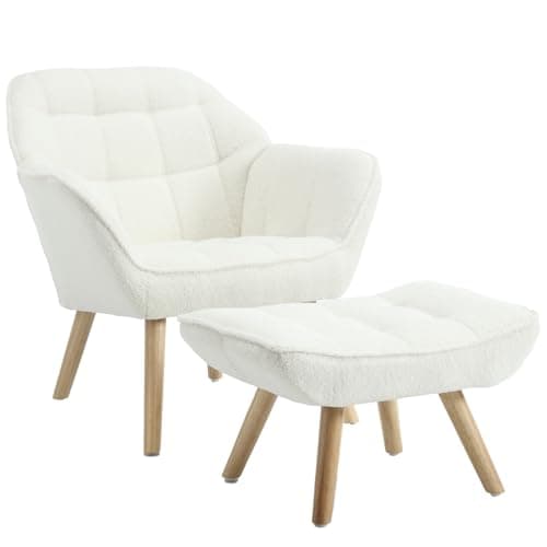 Guyou White Sherpa Wingback Loveseat for Small Spaces