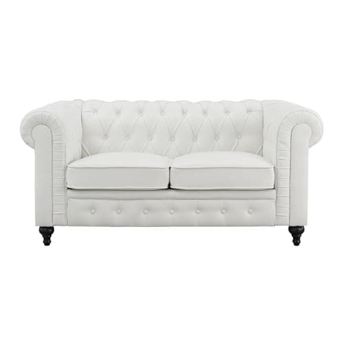 Naomi Home White Emery Chesterfield Loveseat Sleeper Small Sofa Bed