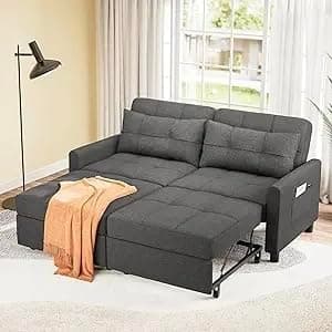 Aiho 58" Loveseat Couch Bed with Separate Ottoman & Adjustable Backrest, Dark Gray