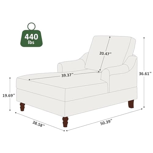 Beige White Adjustable Backrest Chaise Lounge Chair with Armrests