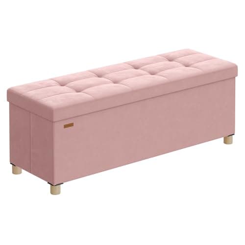 SONGMICS Folding Storage Chest with Foot Rest, 30 Gal., Jelly Pink