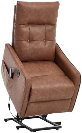 Power Lift Recliner Chair with Heat and Massage for Elderly, Electric Recliner Chairs with Standing Assistance, 2 Cup Holders, 4 Pockets, USB Charge Port, Breathable Leather Brown