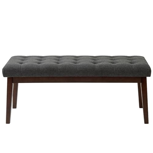 Upholstered Bedroom Bench with Linen Tufted Ottoman and Solid Wood Leg