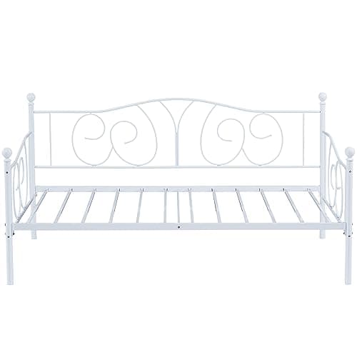 VECELO White Classic Headboard Twin Metal Daybed Frame