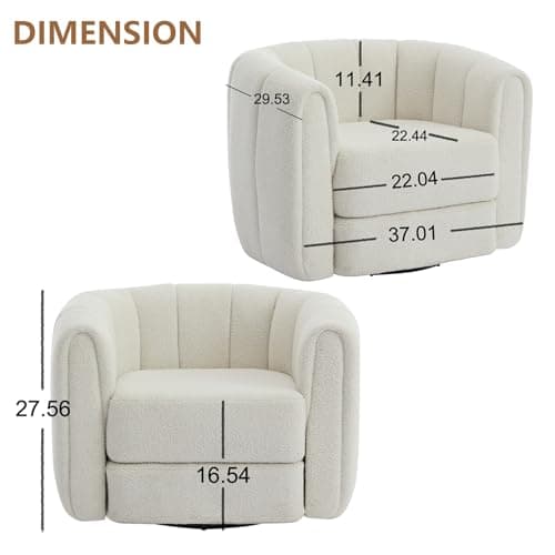 Swivel Accent Chair for Living Room: Teddy Fabric Barrel Armchair (Beige)