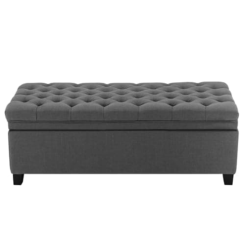 Dark Grey 50 Inch Storage Ottoman with Tufted Bench and Wood Legs