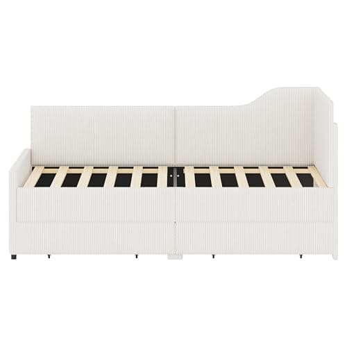 Merax Beige Corduroy Twin Daybed with Storage & Wood Slat Support