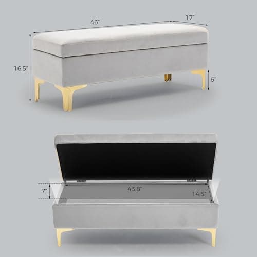 DAGONHIL Gray Velvet Storage Ottoman for Living Room and Bedroom