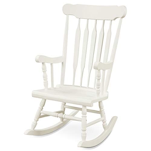 Giantex Outdoor Wood Rocking Chair - White,Slat Back,Patio & Garden Rocker