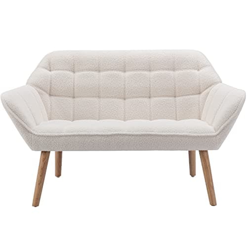 Guyou White Sherpa Wingback Loveseat for Small Spaces