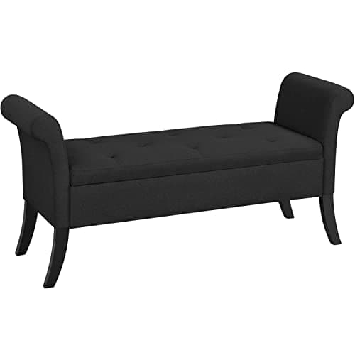 Yaheetech 52in Tufted Faux Leather Ottoman Bench with Arms White