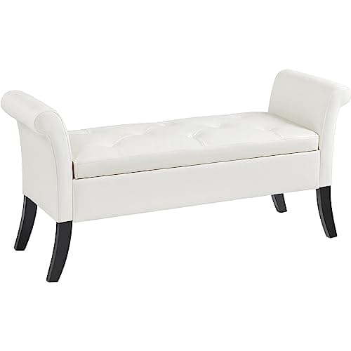 Yaheetech 52in Tufted Faux Leather Ottoman Bench with Arms White