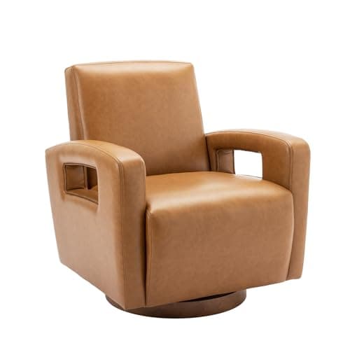 COLAMY Modern Faux Leather Swivel Accent Chair for Living Room - Light Brown