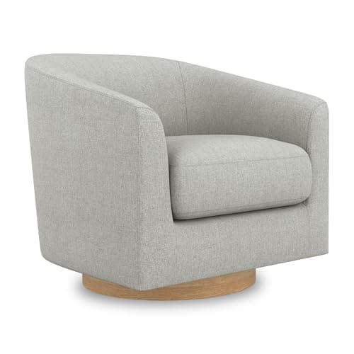 Ivory Swivel Accent Chair with Modern Barrel-Curved Arms and Solid Wood Base