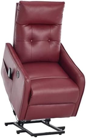 Power Lift Recliner Chair with Heat and Massage for Elderly, Electric Recliner Chairs with Standing Assistance, 2 Cup Holders, 4 Pockets, USB Charge Port, Breathable Leather Brown
