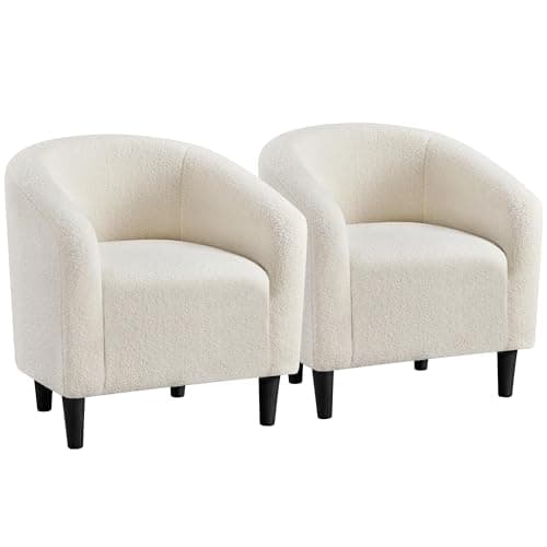 Yaheetech Furry Accent Barrel Chairs Set of 2 - Soft Padded Armrests, Ivory