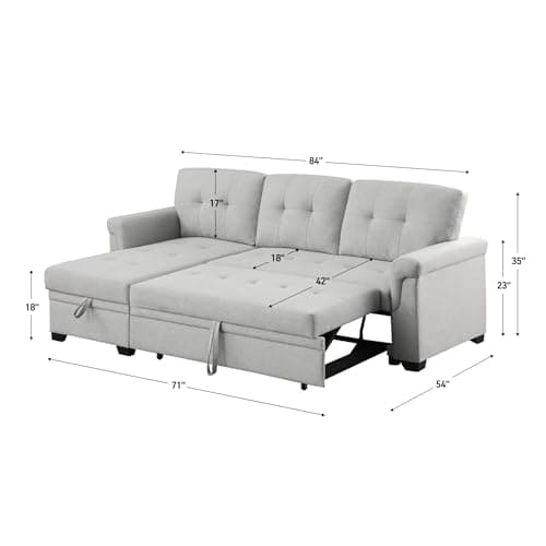 Lilola Home Lucca Sectional Sleeper Sofa - Versatile Storage & Comfortable Couch Bed