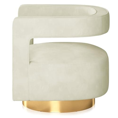 BELLEZE Ivory Gold Base Swivel Chair, Modern Barrel Velvet Living Room Chair