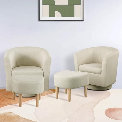 Beige Swivel Accent Chair with Ottoman for Comfortable Living & Reading Rooms