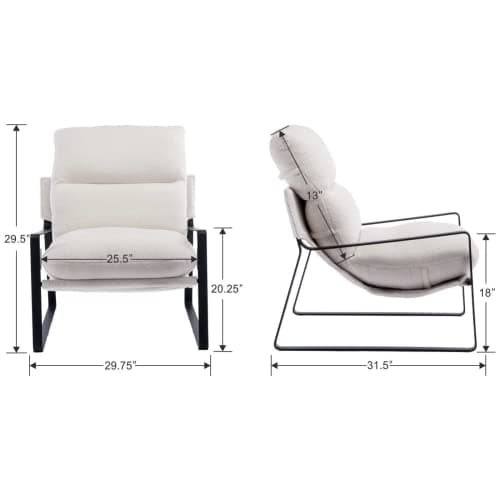 Set of 2 Mid-Century Accent Chairs in White Sherpa Fabric for Living Room Bedroom