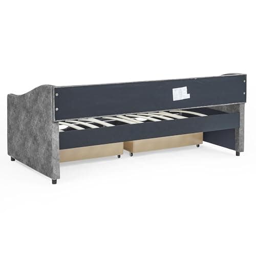 Elegant Grey Upholstered Twin Daybed with Storage Drawers