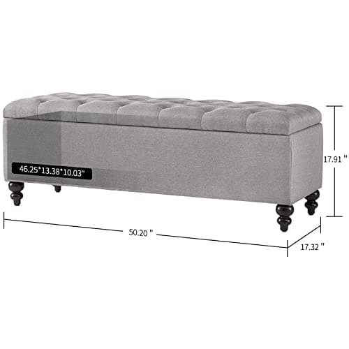 Upholstered Fabric Storage Ottoman Bench - 50.2 Inches, Button Tufted, Grey