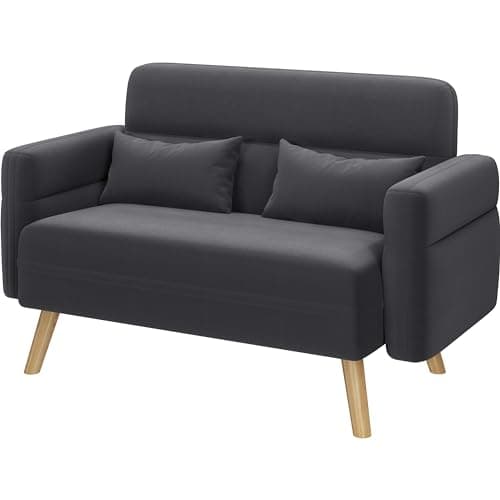 Yaheetech Dark Gray Small Modern Fabric 2 Seater Sofa with Lumbar Pillows for Living Room
