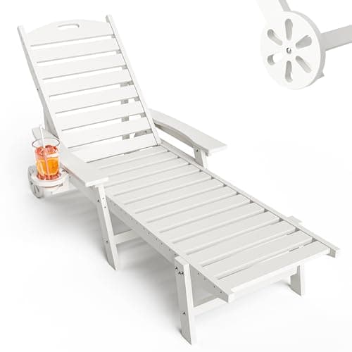 Pamapic 1 PC 500 LBS Oversized Chaise Lounge with Wheel, White