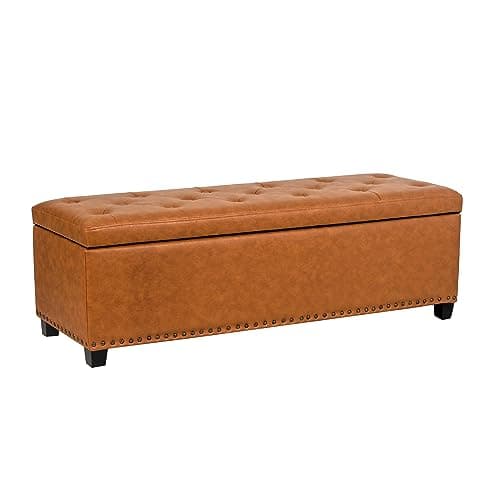 Storage Ottoman Bench - 51 Inch Leather Tufted End of Bed Bench, Bedroom Living Room