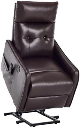 Power Lift Recliner Chair with Heat and Massage for Elderly, Electric Recliner Chairs with Standing Assistance, 2 Cup Holders, 4 Pockets, USB Charge Port, Breathable Leather Brown