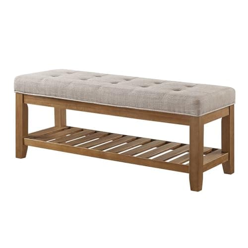 24KF Large Rectangular Upholstered Linen Tufted Ottoman Benchmark