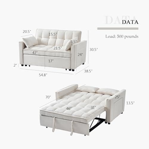 Beige 3-in-1 Sleeper Sofa Bed with Storage – Modern Lounge Furniture