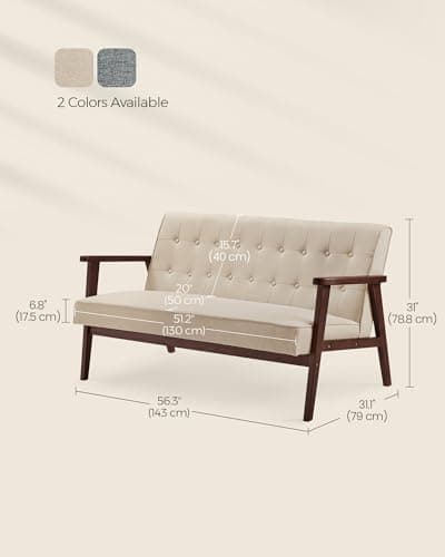 SONGMICS Mid-Century Modern 2 Seater Loveseat Sofa, Sand Beige, 51.2-Inch Wide Seat